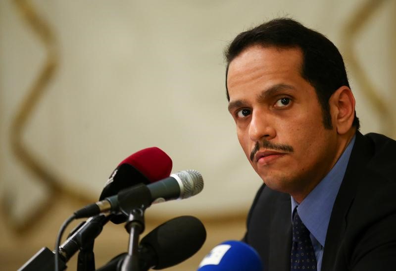 وزير الخارجية القطري الشيخ محمد بن عبد الرحمن آل ثاني في مؤتمر صحفي في روما في الأول من يوليو تموز 2017. تصوير: اليساندرو بيانكي - رويترز
