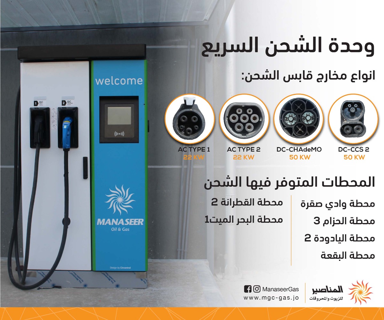 أول وأكبر شبكة من وحدات شحن المركبات الكهربائية المنتشرة في المملكة لدى محطات المناصير 